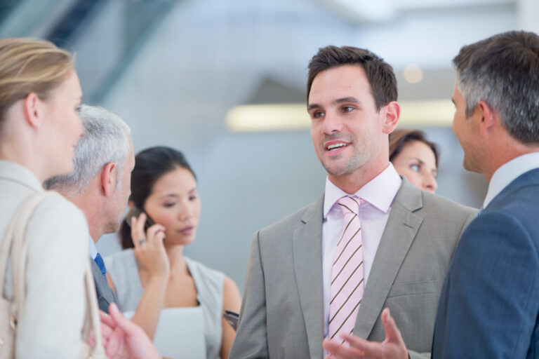 A professional building brand awareness through an in-person conversation